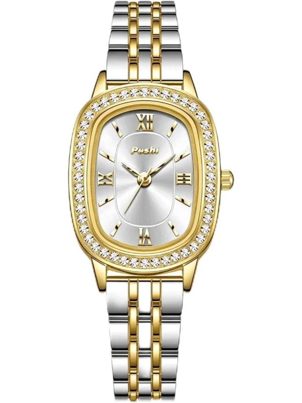 Women's Gold White Waterproof Dainty Diamond Oval Analog Luxury Fashion Watches